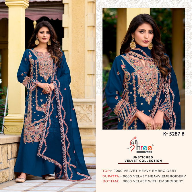 K 5287 By Shree Fabs Velvet Embroidery Pakistani Salwar Suits Wholesale Online